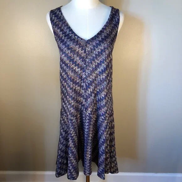 Anthropologie Maeve Westwater Chevron Knit Sleeveless Swing Drop Waist Dress SzM - Picture 2 of 12